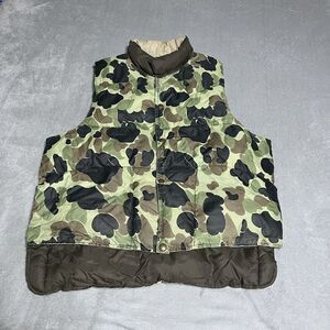 Vintage Red Head Reversible Camouflage Button Up Puffer Vest Large 70s 80s‎